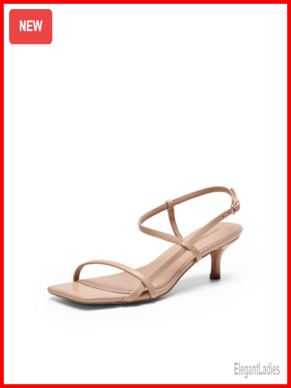 Women's Kitten Heel Ankle Strap Sandals Square Toe Faux Leather